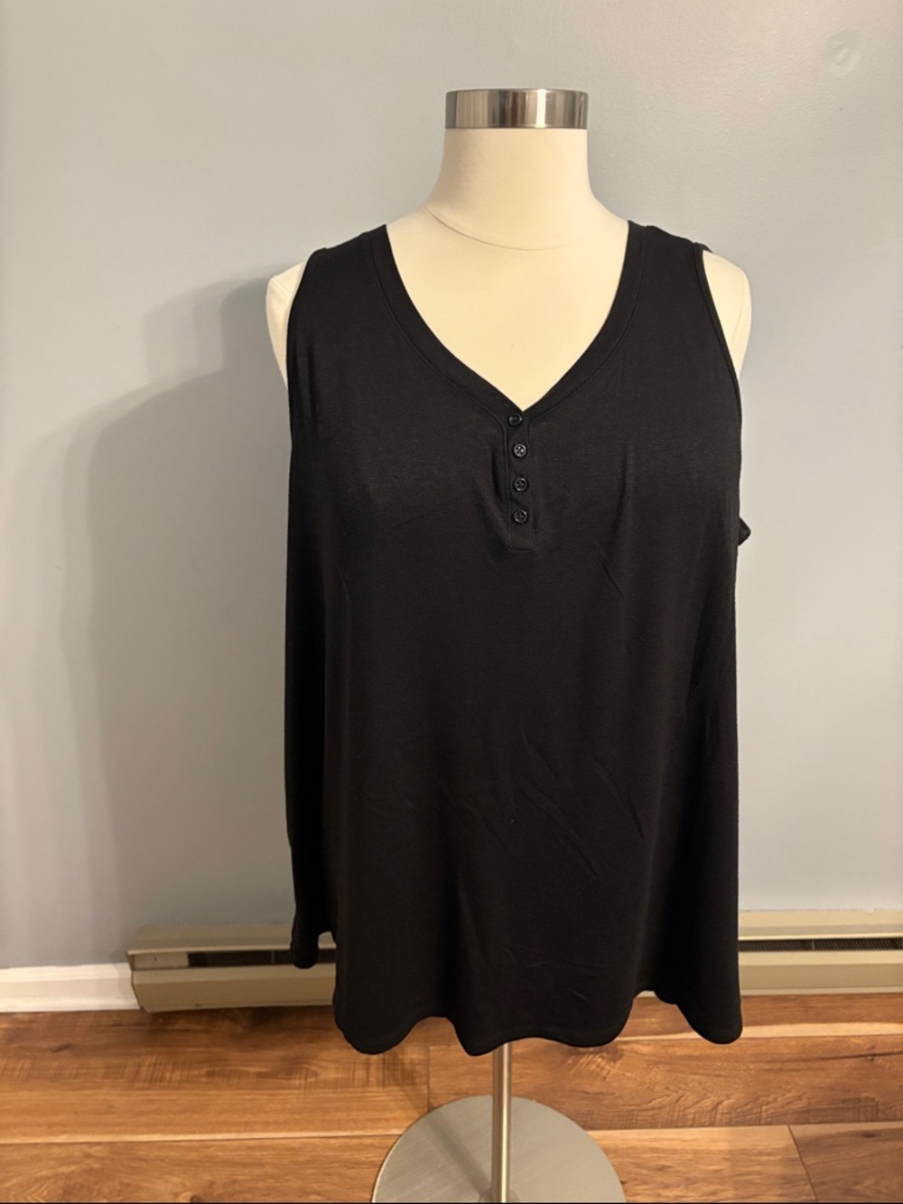 Lane Bryant Black V-Neck Henley Tank